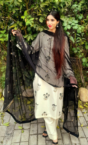 Pure Khaddar with Screen print ,Embroided sleeves