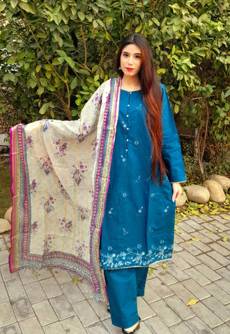 Pure Khaddar with Embroided lace, neckline, sleeves and border